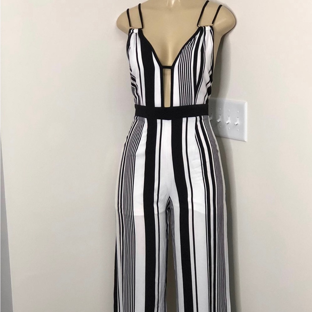 Nikibiki black and white striped jumpsuit